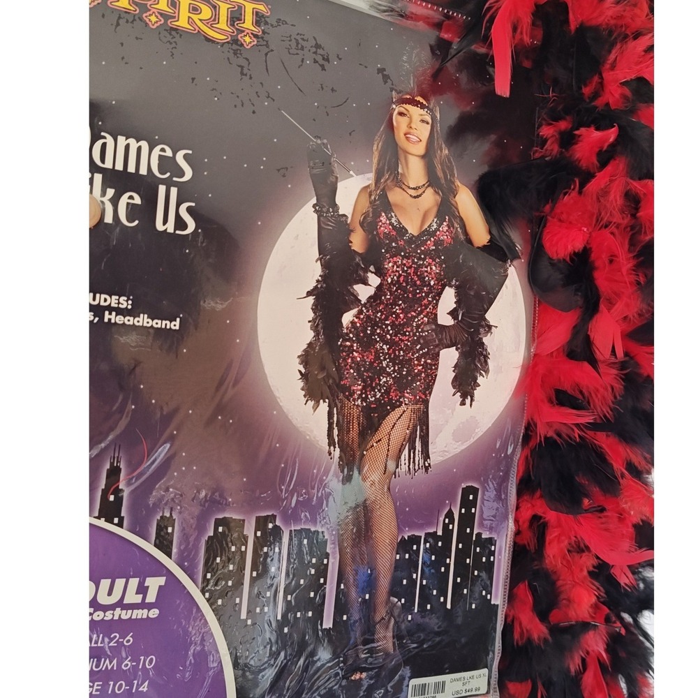 Spirit Halloween Dames Like Us Costume Red Black Sequin Flapper Dress XL 14-16